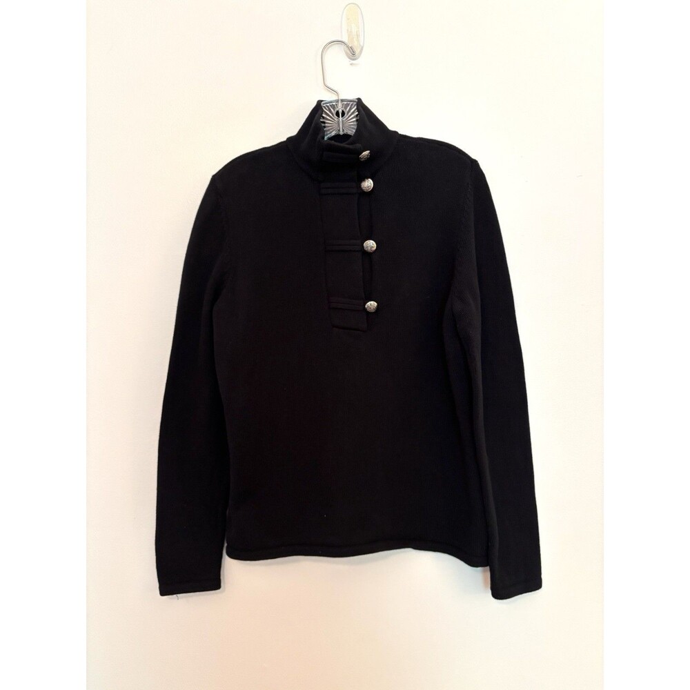 Vintage Ralph Lauren Black Knit Pullover Cotton Sweater Petite Large